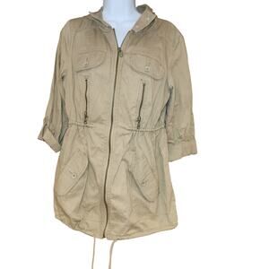 Ruff Hewn Womens Sz Sm Army Green Cotton Jacket Zip Front Cinch String EUC